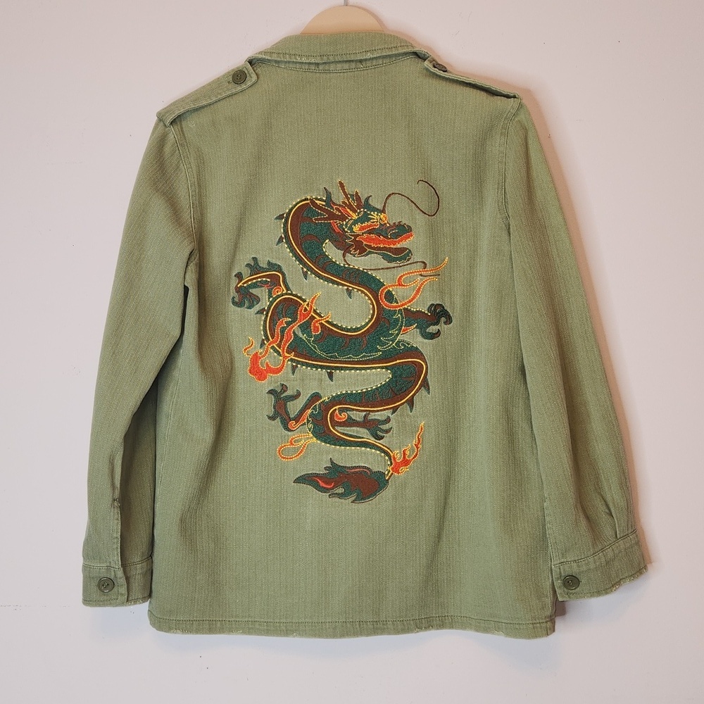 HONEY PUNCH Dragon Embroidered Military Jacket, size M